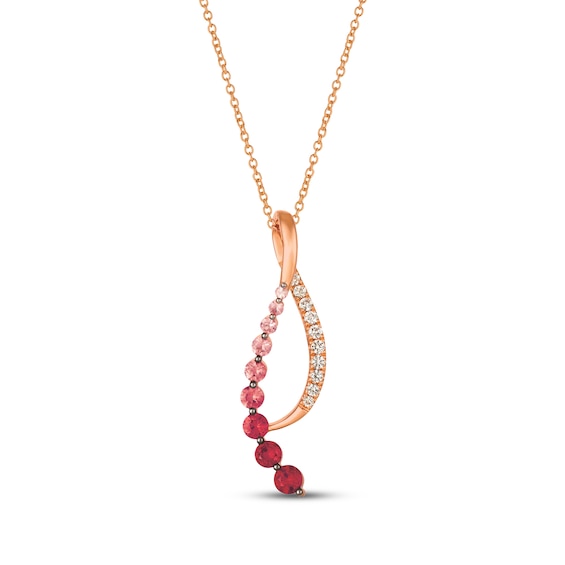 Le Vian Strawberry Ombré Sapphire & White Sapphire Ribbon Necklace 14K Strawberry Gold 18"