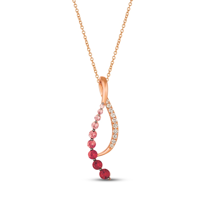 Main Image 1 of Le Vian Strawberry Ombré Sapphire & White Sapphire Ribbon Necklace 14K Strawberry Gold 18"
