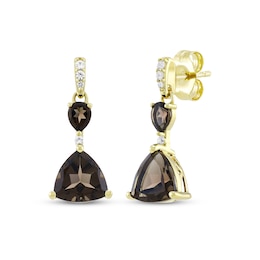 Smoky Quartz & White Lab-Created Sapphire Drop Earrings 24K Yellow Gold Vermeil Sterling Silver