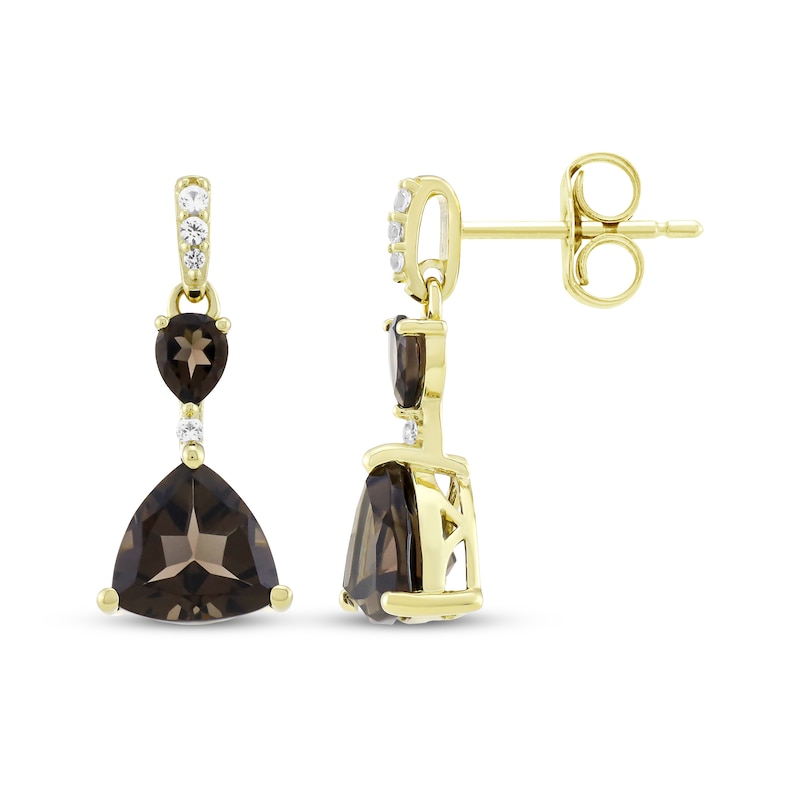 Main Image 3 of Smoky Quartz & White Lab-Created Sapphire Drop Earrings 24K Yellow Gold Vermeil Sterling Silver