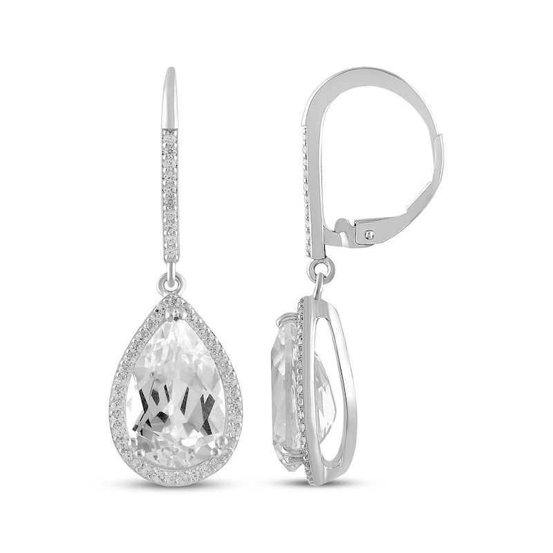 Main Image 3 of Pear-Shaped White Lab-Created Sapphire Dangle Earrings Sterling Silver