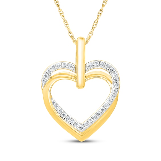 Diamond Overlapping Heart Necklace 1/5 ct tw 24K Yellow Gold Vermeil Sterling Silver 18"