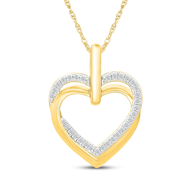 Main Image 1 of Diamond Overlapping Heart Necklace 1/5 ct tw 24K Yellow Gold Vermeil Sterling Silver 18"