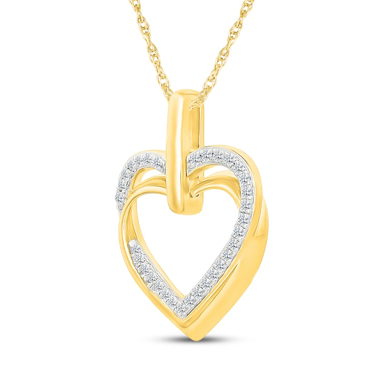 Main Image 2 of Diamond Overlapping Heart Necklace 1/5 ct tw 24K Yellow Gold Vermeil Sterling Silver 18"