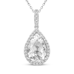 Pear-Shaped White Lab-Created Sapphire Halo Necklace Sterling Silver 18"