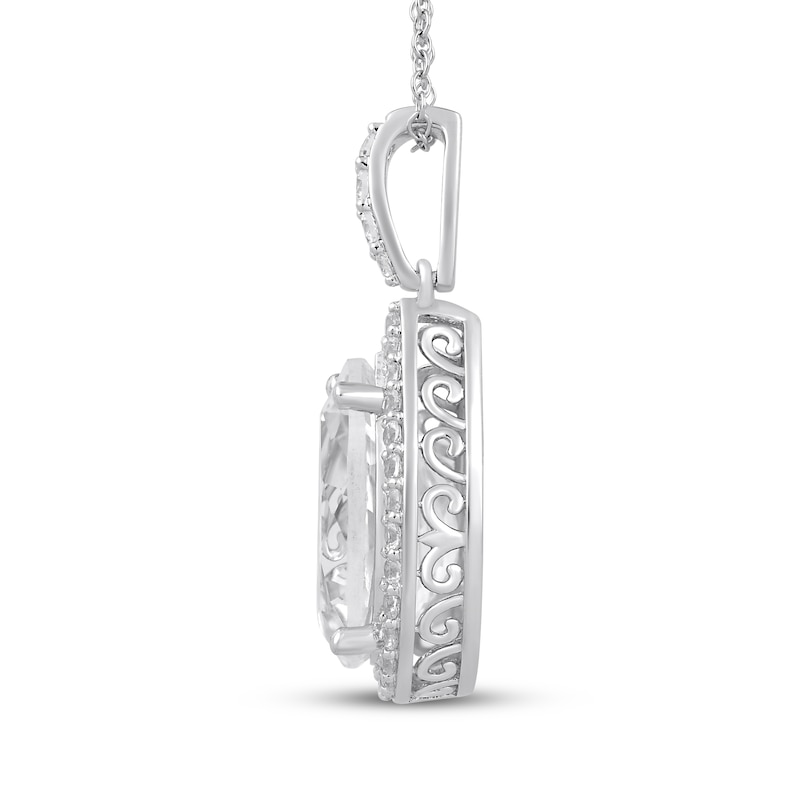 Main Image 2 of Pear-Shaped White Lab-Created Sapphire Halo Necklace Sterling Silver 18"