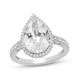 Pear-Shaped White Lab-Created Sapphire Halo Ring Sterling Silver