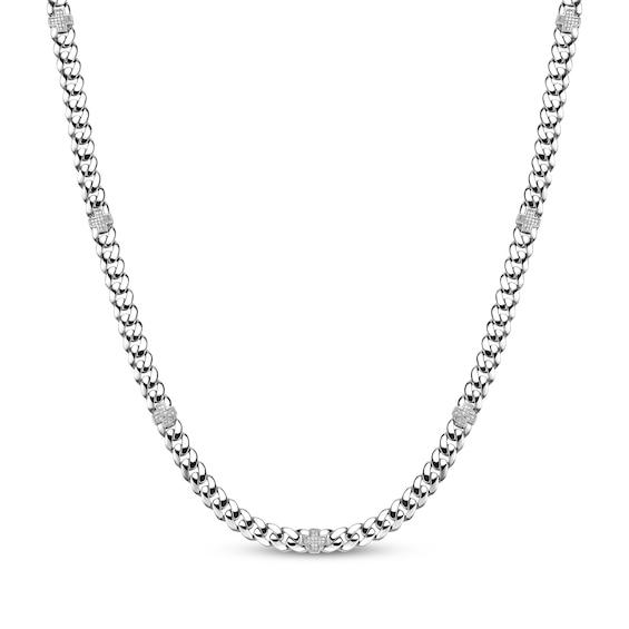 Men's Diamond Cross Station Necklace 3/4 ct tw Sterling Silver 24"