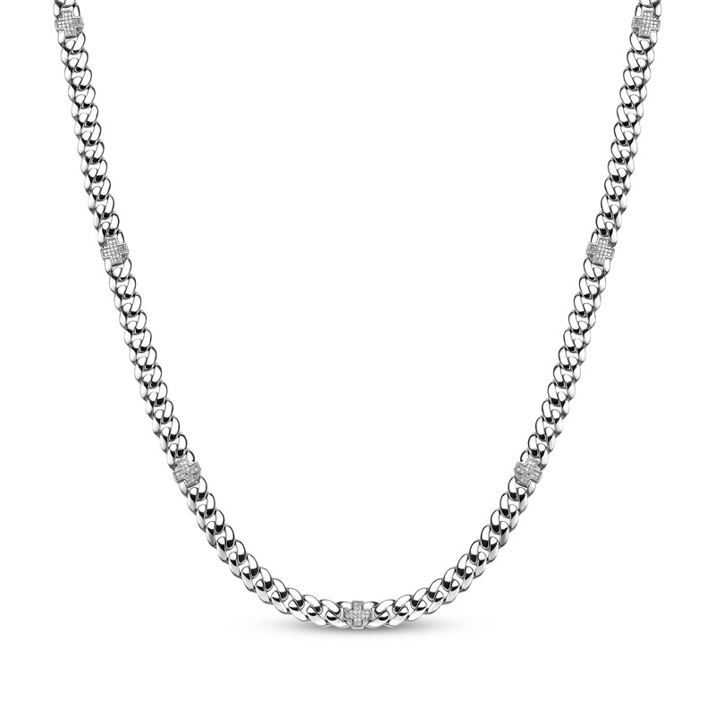 Main Image 1 of Men's Diamond Cross Station Necklace 3/4 ct tw Sterling Silver 24"