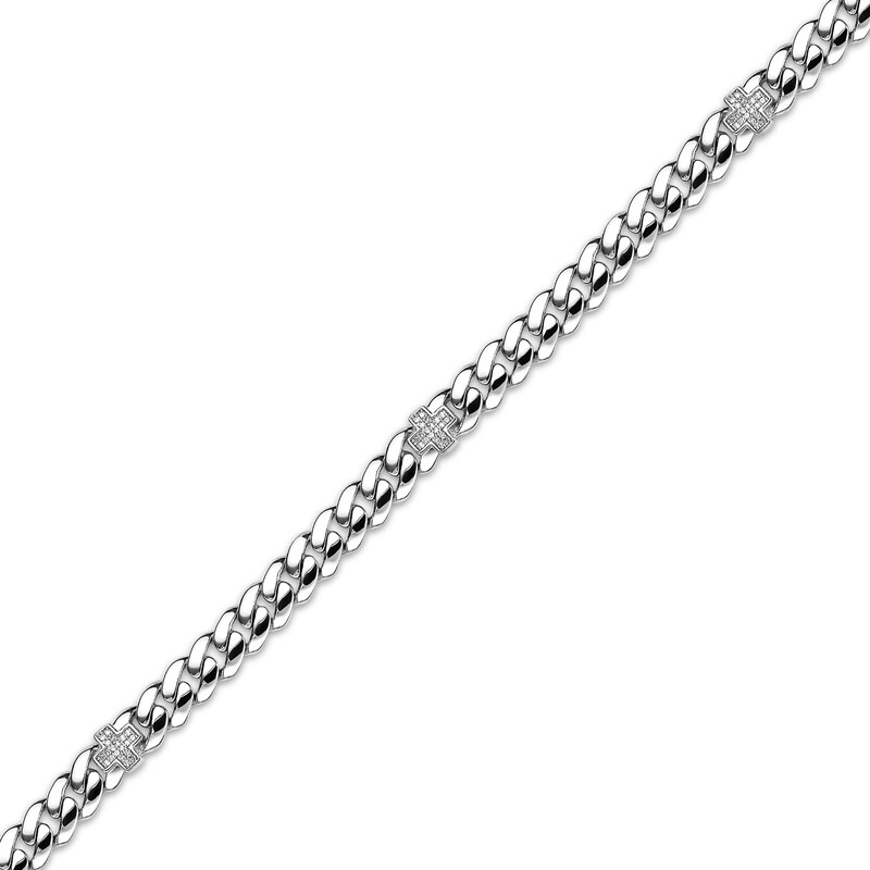 Main Image 2 of Men's Diamond Cross Station Necklace 3/4 ct tw Sterling Silver 24"
