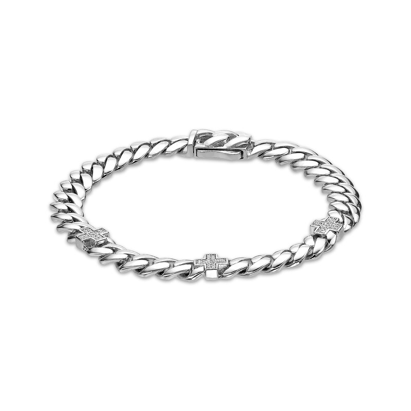 Main Image 1 of Men's Diamond Cross Station Necklace 1/4 ct tw Sterling Silver 8"