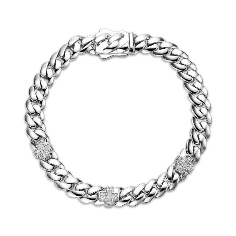 Main Image 2 of Men's Diamond Cross Station Necklace 1/4 ct tw Sterling Silver 8"