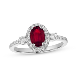 Oval-Cut Lab-Created Ruby & White Lab-Created Sapphire Ring Sterling Silver