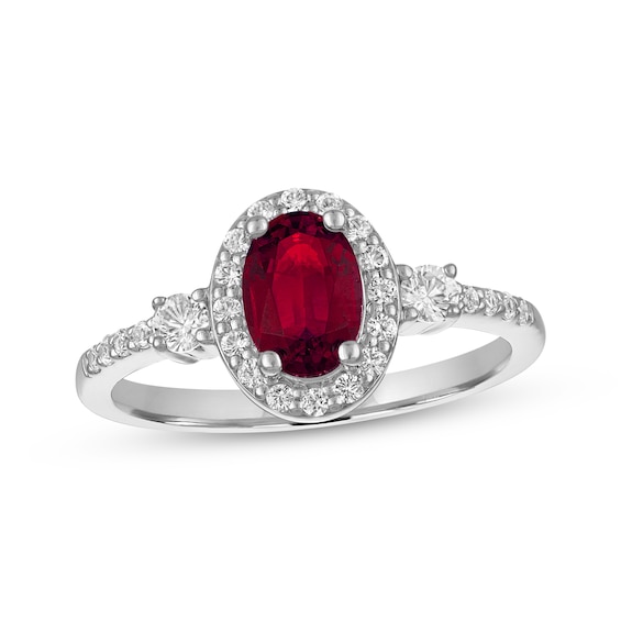 Oval-Cut Lab-Created Ruby & White Lab-Created Sapphire Ring Sterling Silver