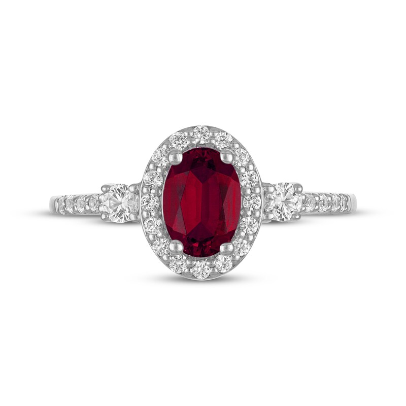 Main Image 2 of Oval-Cut Lab-Created Ruby & White Lab-Created Sapphire Ring Sterling Silver