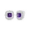 Thumbnail Image 1 of Square-Cut Amethyst & White Lab-Created Sapphire Stud Earrings Sterling Silver