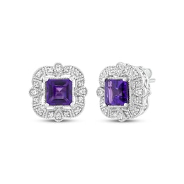Square-Cut Amethyst & White Lab-Created Sapphire Stud Earrings Sterling Silver
