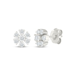 Diamond Flower Stud Earrings 1/3 ct tw 10K White Gold