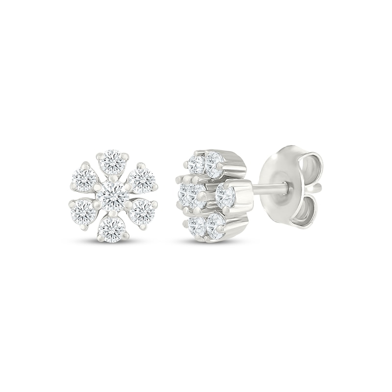 Main Image 1 of Diamond Flower Stud Earrings 1/3 ct tw 10K White Gold