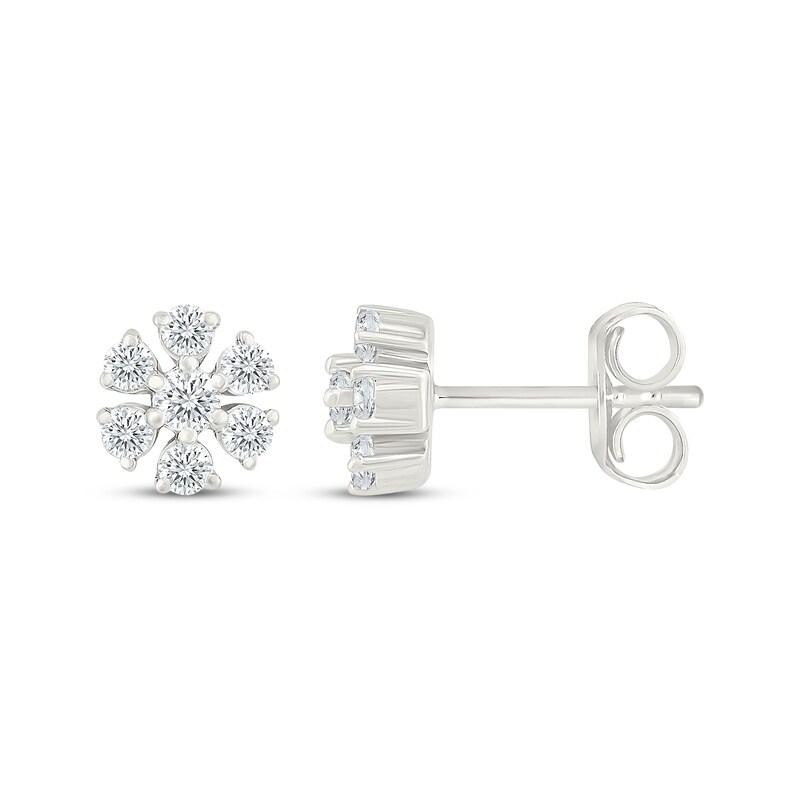 Main Image 3 of Diamond Flower Stud Earrings 1/3 ct tw 10K White Gold