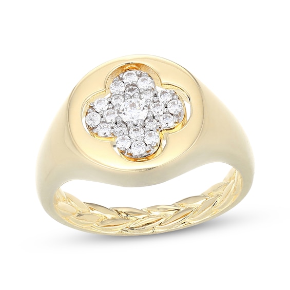 Black Sapphire & White Lab-Created Sapphire Clover Flip Ring 24K Yellow Gold Vermeil Sterling Silver