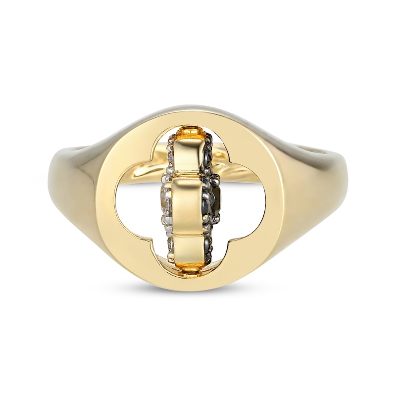 Main Image 3 of Black Sapphire & White Lab-Created Sapphire Clover Flip Ring 24K Yellow Gold Vermeil Sterling Silver