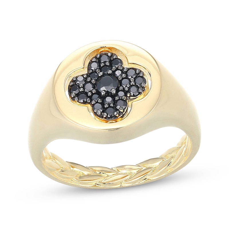 Main Image 4 of Black Sapphire & White Lab-Created Sapphire Clover Flip Ring 24K Yellow Gold Vermeil Sterling Silver