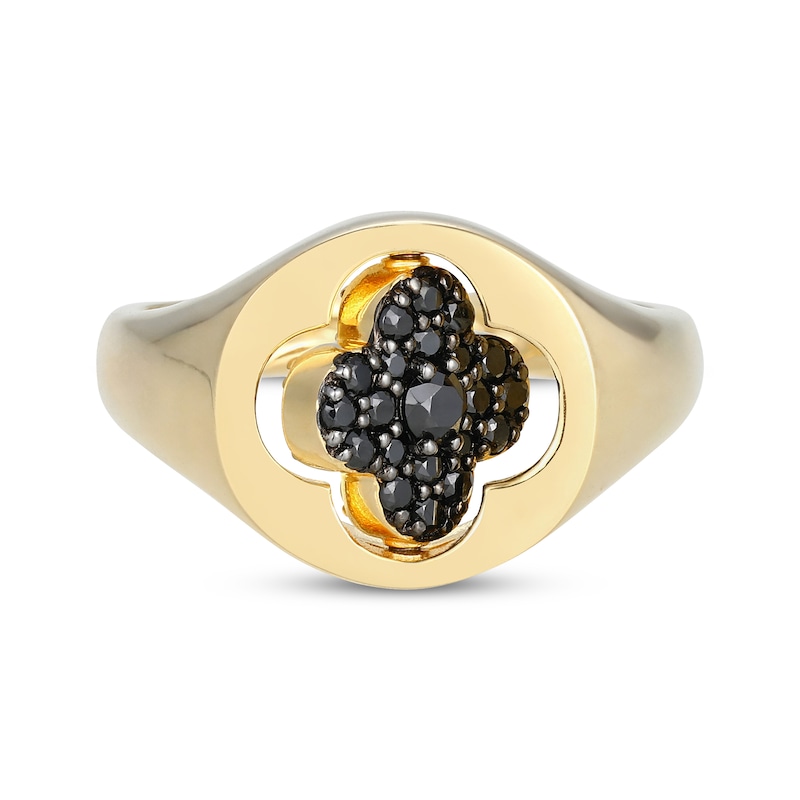 Main Image 6 of Black Sapphire & White Lab-Created Sapphire Clover Flip Ring 24K Yellow Gold Vermeil Sterling Silver