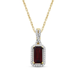 Emerald-Cut Garnet & Diamond Necklace 1/10 ct tw 10K Yellow Gold 18"