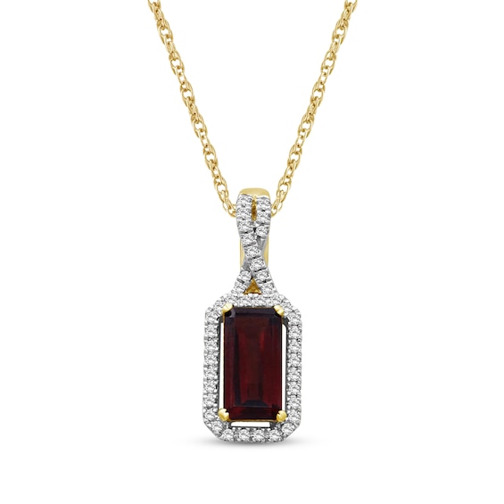 Emerald-Cut Garnet & Diamond Necklace 1/10 ct tw 10K Yellow Gold 18"
