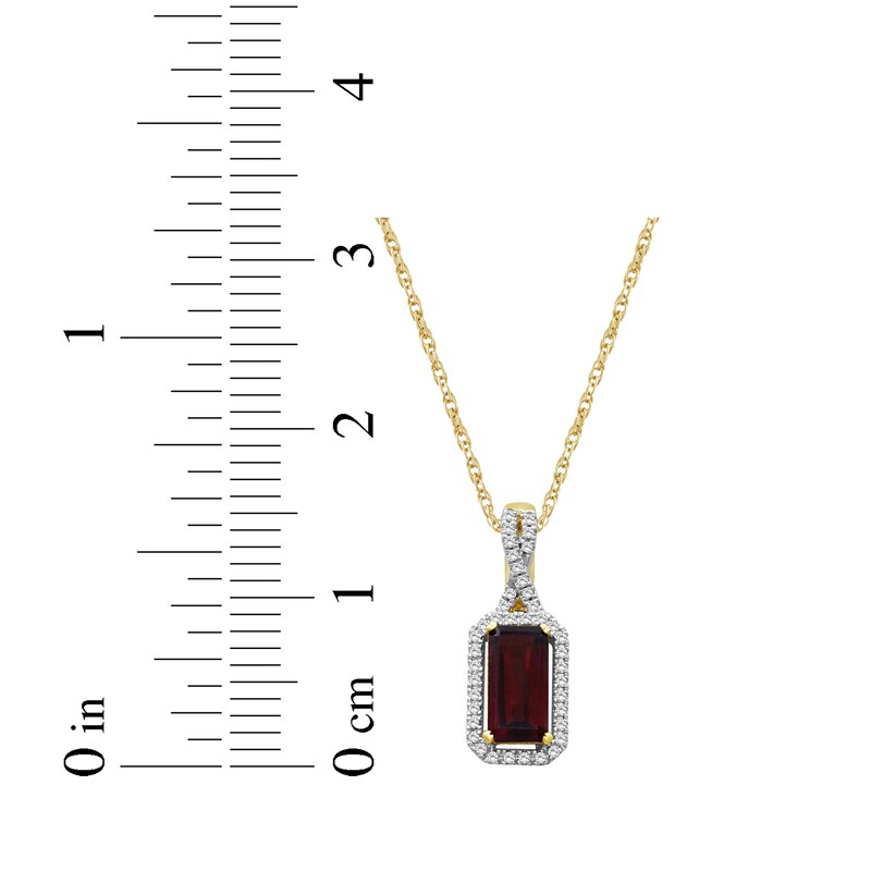 Main Image 5 of Emerald-Cut Garnet & Diamond Necklace 1/10 ct tw 10K Yellow Gold 18"