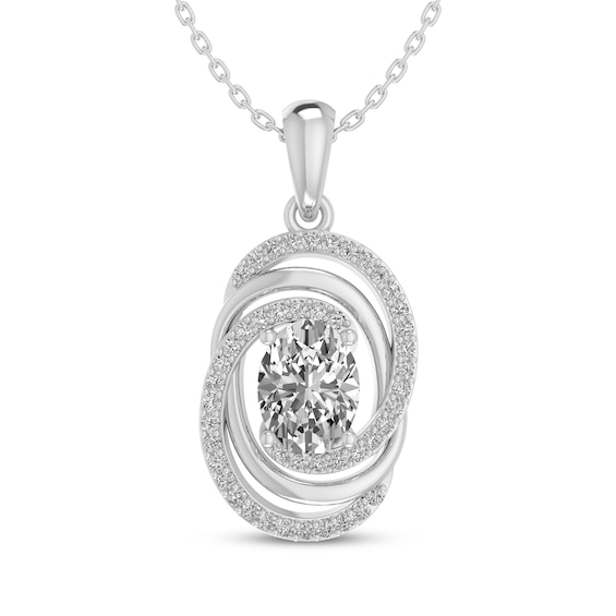 Oval-Cut White Lab-Created Sapphire Swirl Frame Necklace Sterling Silver 18"