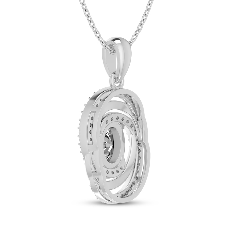 Main Image 3 of Oval-Cut White Lab-Created Sapphire Swirl Frame Necklace Sterling Silver 18"