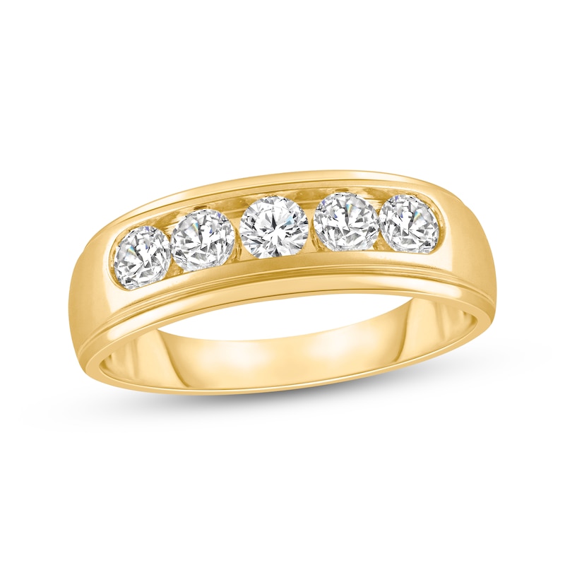 Main Image 1 of Men's Adore Lab-Grown Diamonds Round-Cut 5-Stone Wedding Band 1 ct tw 10K Yellow Gold