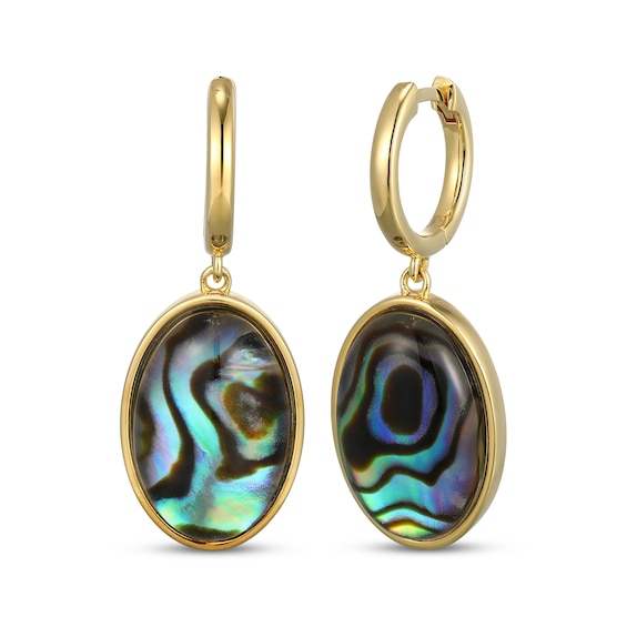 Oval-Shaped Natural Abalone Shell Doublet Hoop Drop Earrings 18K Yellow Gold-Plated Sterling Silver