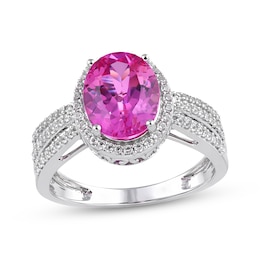 Oval-Cut Pink Lab-Created Sapphire & White Lab-Created Sapphire Fashion Ring Sterling Silver