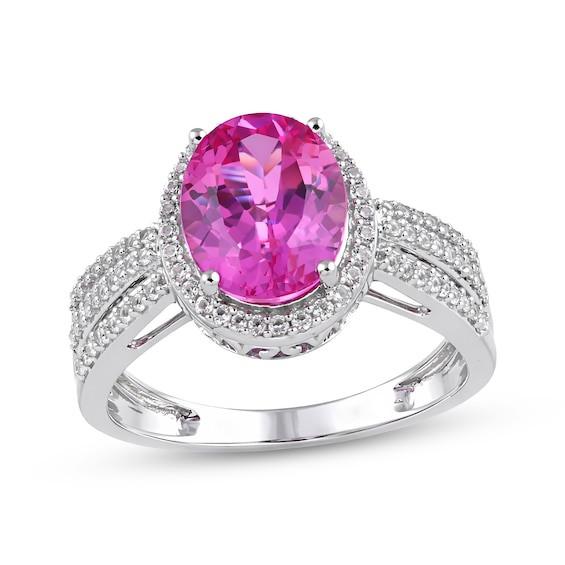 Oval-Cut Pink Lab-Created Sapphire & White Lab-Created Sapphire Fashion Ring Sterling Silver