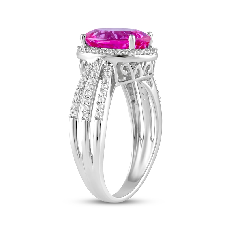 Main Image 2 of Oval-Cut Pink Lab-Created Sapphire & White Lab-Created Sapphire Fashion Ring Sterling Silver