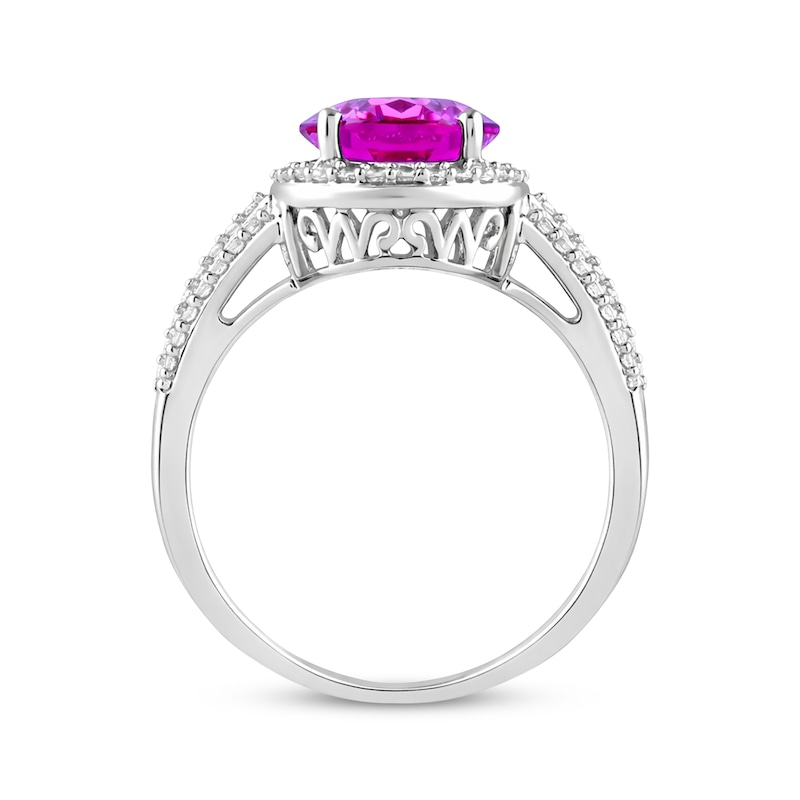 Main Image 3 of Oval-Cut Pink Lab-Created Sapphire & White Lab-Created Sapphire Fashion Ring Sterling Silver