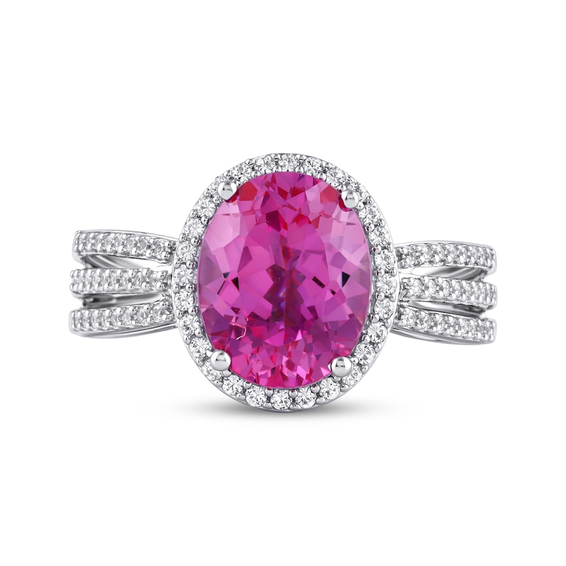 Main Image 4 of Oval-Cut Pink Lab-Created Sapphire & White Lab-Created Sapphire Fashion Ring Sterling Silver