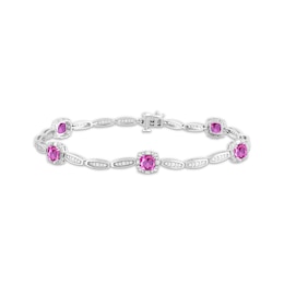 Cushion-Cut Pink Lab-Created Sapphire & White Lab-Created Sapphire Fashion Bracelet Sterling Silver 7.5"