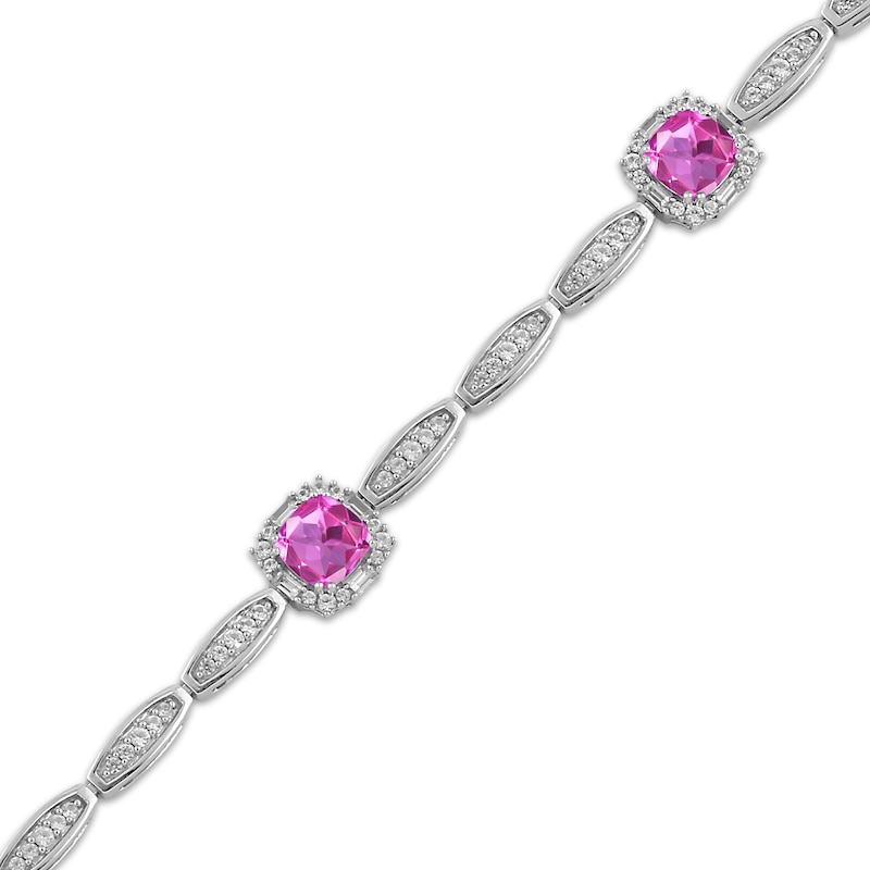 Main Image 2 of Cushion-Cut Pink Lab-Created Sapphire & White Lab-Created Sapphire Fashion Bracelet Sterling Silver 7.5"