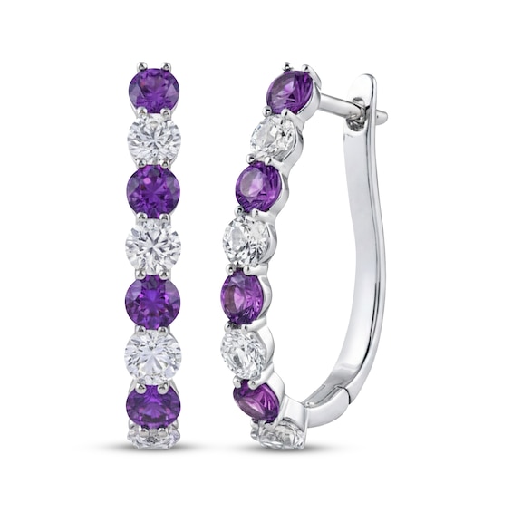 Amethyst & White Lab-Created Sapphire U-Hoop Earrings Sterling Silver