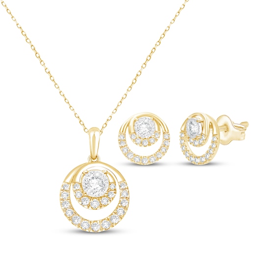 KAY Lab-Grown Diamonds Circle Halo Necklace & Stud Earrings Gift Set 1 ct tw 24K Yellow Gold Vermeil Sterling Silver