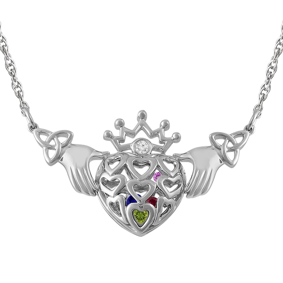 Birthstone Family & Mother's Claddagh Necklace (2-5 Stones)