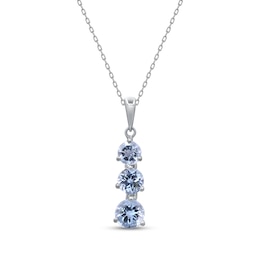 Aquamarine Three-Stone Drop Necklace Sterling Silver 18"