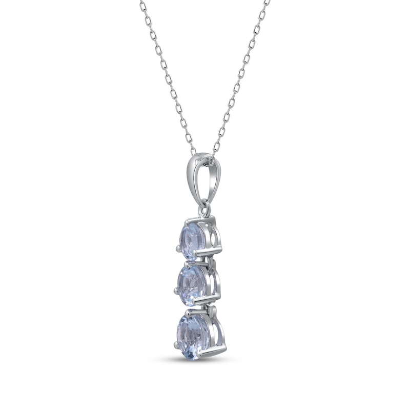 Main Image 2 of Aquamarine Three-Stone Drop Necklace Sterling Silver 18"