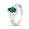 Thumbnail Image 2 of Pear-Shaped Lab-Created Emerald & White Lab-Created Sapphire Halo Ring Sterling SIlver