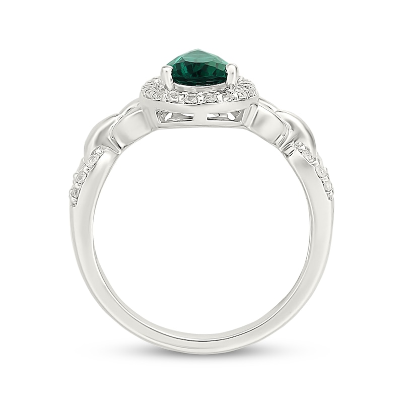 Main Image 3 of Pear-Shaped Lab-Created Emerald & White Lab-Created Sapphire Halo Ring Sterling SIlver