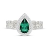 Thumbnail Image 4 of Pear-Shaped Lab-Created Emerald & White Lab-Created Sapphire Halo Ring Sterling SIlver